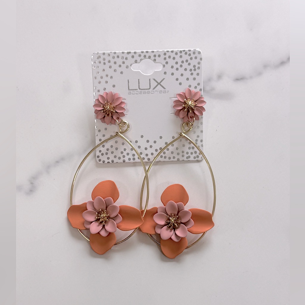 Lux Pink And Orange Floral Earrings